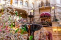 Russia, MOSCOW, February 2020: Luxurious interior with a beautiful fountain inside Gum  the main Department store  on red square Royalty Free Stock Photo
