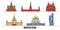 Russia, Moscow flat landmarks vector illustration. Russia, Moscow line city with famous travel sights, skyline, design.