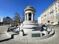 Moscow, Russia, March, 15, 2022. Moscow. Fountain-rotunda `Natalia Goncharova and Alexander Pushkin` Natalie and Alexander on Ni