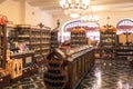 06.09.2019 Russia, Moscow, GUM, Epicure No. 1. A show-window of department of alcoholic beverages in the central historical store