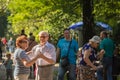 26.07.2020 Russia, Moscow. happy coulpe on the nature. Older people dancing on the dance floor in the summer