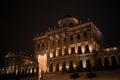 18.12.2021 Russia Moscow. Beautiful white building with lighting in city center at night. Historical Library. Pashkov`s house wit Royalty Free Stock Photo