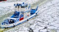 Russia Moscow Icebreaker goes on a frozen river in winter editorial