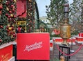 Beautiful Festive Christmas and New Year trees decorations on Tverskaya Square during the Moscow Tea Party holiday.