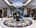Exquisite interior of the St. Regis Moscow hotel with crystal chandelier