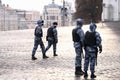 Russia, Moscow, January 25, 2021: resguardar patrol Red Square during the coronavirus pandemic. Selective focus