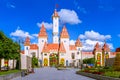 Russia, Moscow, July 23, 2020: Entrance to the theme park and the Island of Dreams shopping center.