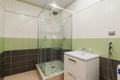 Russia, Moscow- July 16, 2019: interior room apartment. standard repair decoration in hostel. bathroom, sink, decoration elements Royalty Free Stock Photo