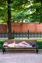 Homeless on street bench