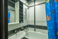 Russia, Moscow- June 17, 2018: interior room apartment. standard repair decoration in hostel. bathroom and toilet Royalty Free Stock Photo