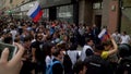 RUSSIA, MOSCOW - JUNE 12, 2017: Rally Against Corruption Organized by Navalny on Tverskaya Street. The police removes