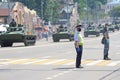 Police officer stands on military parade