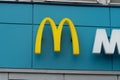 RUSSIA, MOSCOW - MAR 05, 2022: mcdonalds logo fast hamburger belarus, In the afternoon fastfood sign for company and