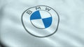 RUSSIA, MOSCOW, MARCH 2020: Flag with BMW logo, close-up. Conceptual editorial 3d rendering