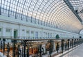 Russia, Moscow, September 25, 2017: Petrovsky passage Store. Petrovka Street, 10. Glass roof architecture detail. Shop gallery