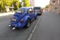 Russia, Moscow - May 04, 2019: Blue Vintage car Volkswagen Beetle (Volkswagen Bug, VW Kaefer) parked Back side