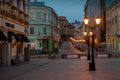 Russia, Moscow, May 2020. Evening. Empty streets of the city. Quarantine in Moscow. Rare passers-by. City center, Kuznetsky most