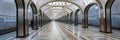 Russia, Moscow, May 26, 2019: Interior of the metro station. The subway station Mayakovskaya was opened in 1938