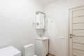 Russia, Moscow- May 20, 2019: interior room apartment. standard repair decoration in hostel. bathroom and toilet