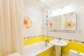 Russia, Moscow- May 05, 2018: interior room apartment. standard repair decoration in hostel. bathroom and toilet