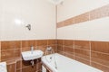 Russia, Moscow- May 05, 2018: interior room apartment. standard repair decoration in hostel. bathroom and toilet
