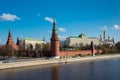 Russia, Moscow, May 2020. Quarantine in the city. Kremlin embankment. Grand Kremlin Palace, Kremlin, symbols of Russia. Self-