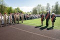 Russia, Moscow, May, 07.2018: The `Young Army` Military Movement`s Cadets, participating in school solemn event on the Victory day