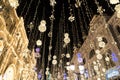 04/01/2020 Russia, Moscow. Night Christmas illumination of light garlands on the facade of the historical building of the GUM