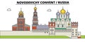 Russia, Moscow, Novodevichy Convent , travel skyline vector illustration.