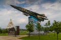 Russia. Moscow oblast. July 13, 2023. Stella with a MIG-23 aircraft at the entrance to the city of Stupino