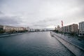 Russia, Moscow, october 13, 2017: Cityscape of the city. Summer season. Editorial image Retro style image with glare of