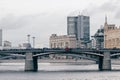 Russia, Moscow, october 13, 2017: Cityscape of the city. Summer season. Editorial image Retro style image with glare of