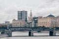 Russia, Moscow, october 13, 2017: Cityscape of the city. Summer season. Editorial image Retro style image with glare of