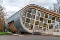 Russia, Moscow, October 2020. The original building of the chess club at the exhibition VDNH. The original pavilion to play chess