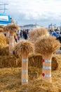 Russia, Moscow, October 2019. Sheaves of ripe wheat on Red Square at the harvest festival.