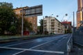 Russia, Moscow. Old empty five-story houses on the background of a skyscraper. Street without cars