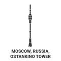 Russia, Moscow, Ostankino Tower travel landmark vector illustration