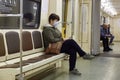 RUSSIA, MOSCOW, 03.28.2020 - people in the Moscow metro during the period of self-isolation
