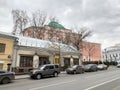 Moscow, Russia, December, 21, 2019. Moscow, Pokrovka street in winter. Church of the resurrection of the living in Barashy 1734yea