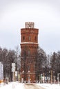 Russia, Moscow region, Zaraysk 12 January, 2022: water tower view city center at winter day. Royalty Free Stock Photo