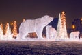 Russia, Moscow, Rostokino: Christmas light composition with bears