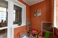 Russia, Moscow- September 10, 2019: interior room apartment balcony with street view