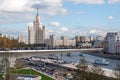 RUSSIA, MOSCOW - SEPTEMBER 16, 2017: New bridge over Moskva river Poryachiy bridge in Zaryadye Park in Moscow in Russia Royalty Free Stock Photo