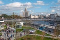 RUSSIA, MOSCOW - SEPTEMBER 16, 2017: New bridge over Moskva river Poryachiy bridge in Zaryadye Park in Moscow in Russia Royalty Free Stock Photo