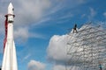 Worker makes photo the space rocket Royalty Free Stock Photo