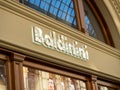 10.04.2021 Russia, Moscow. the sign of the Baldinini boutique. An Italian company that produces shoes and accessories