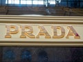 10.04.2021 Russia, Moscow. the sign of the Italian clothing boutique Prada in the shopping center