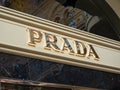 10.04.2021 Russia, Moscow. the sign of the Italian clothing boutique Prada in the shopping center