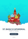 Russia. Moscow. St. Basil`s Cathedral. Time to travel. Travel poster. Vector flat illustration. Royalty Free Stock Photo