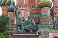 Russia, Moscow, St. Basils cathedral and monument to Minin and Pozharsky Royalty Free Stock Photo